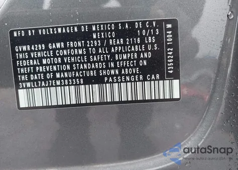 2014 Volkswagen Jetta 2.0L Tdi z USA, uszkodzony, nr VIN 3VWLL7AJ7EM383358